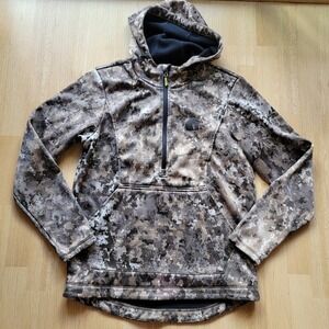 Gator Waders Mens Camo Performance Hoodie Quarter Zip Fleece‎ Lined Brown Medium